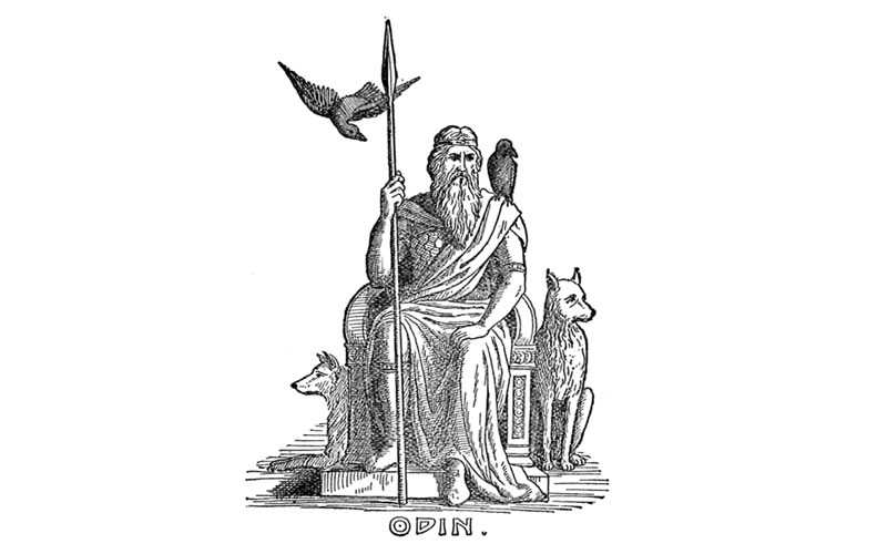 Odin and His Ravens and Wolves